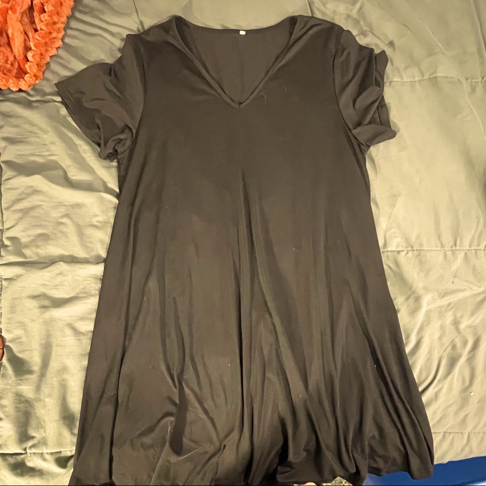 Black V-Neck T Shirt Dress